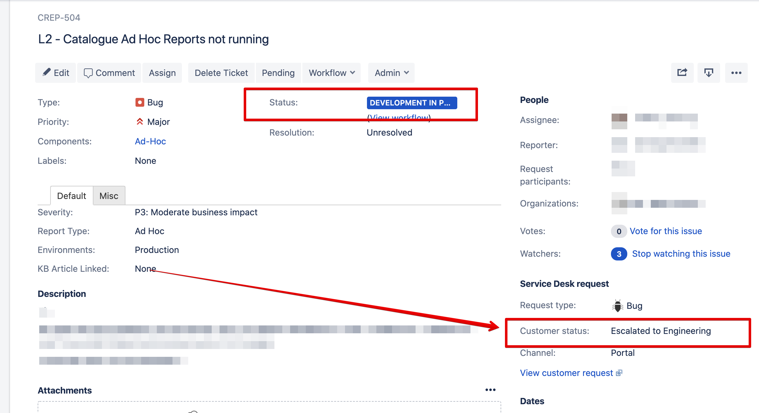 Surface Customer Facing Status in the Report (jira service desk