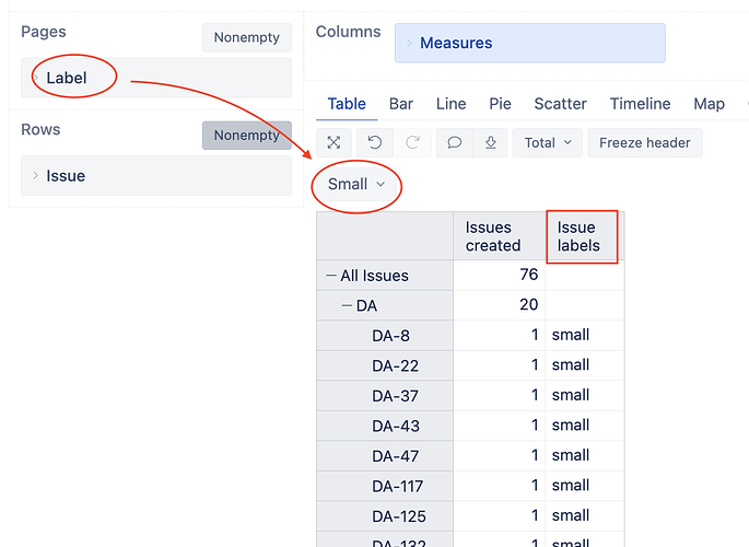 Filter in pages and columns