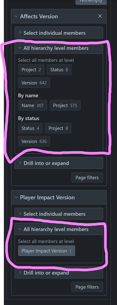 Custom Version field missing hierarchy members - Questions
