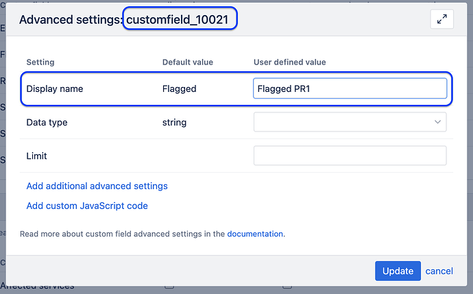 Custom field ID in settings