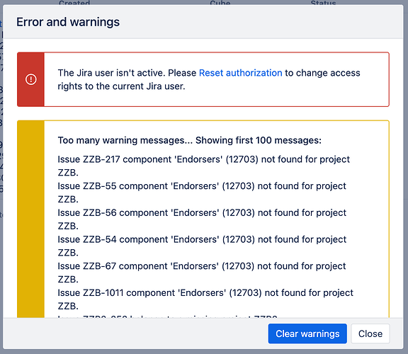 warning + error failed due to error not missing component