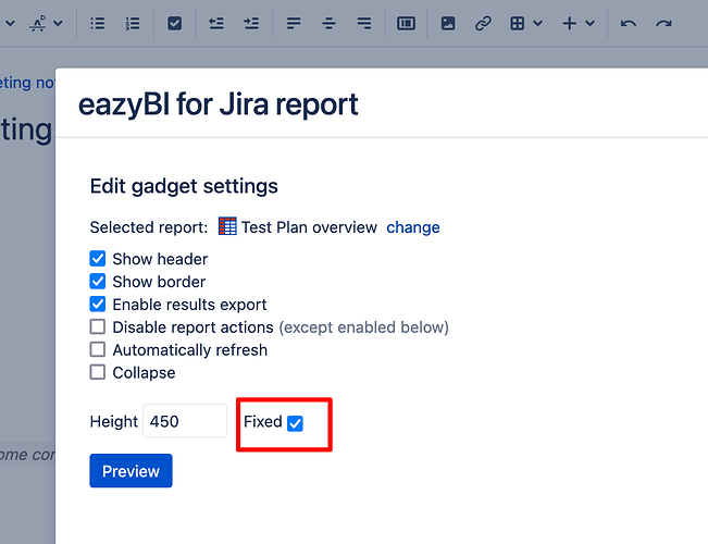 eazyBI reports fixed hight