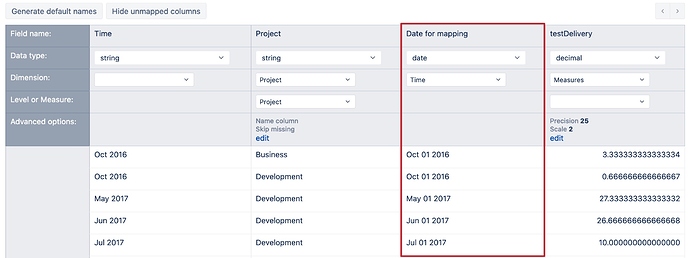 Date for mapping to Time