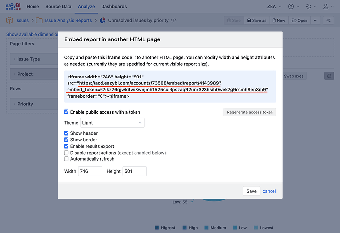 eazyBI predefined page selection - embed