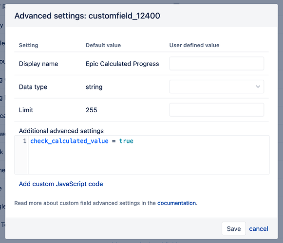 Advanced settings for ScriptRunner fields