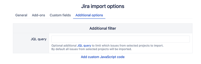 Jira import options