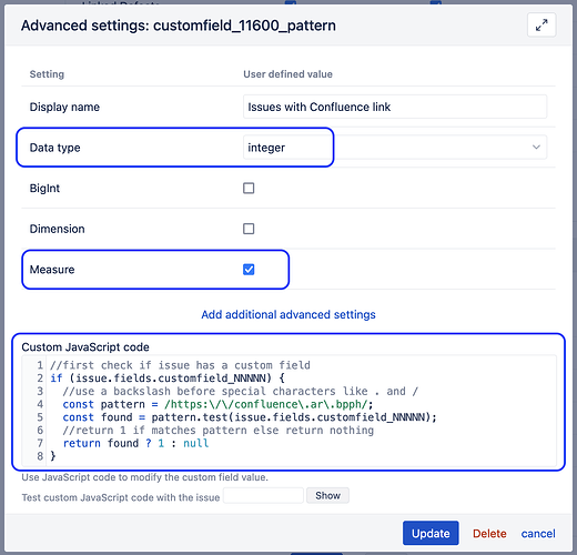 JavaScrupt calcuated field - regex issues with pattern in text